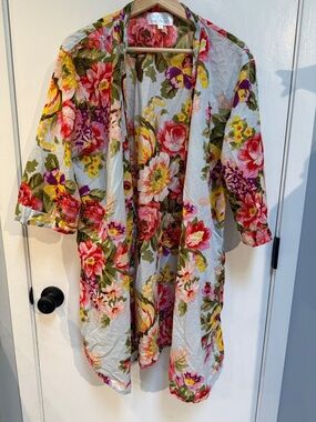 Sandy Waters Cotton Floral Open-Front Swim Coverup